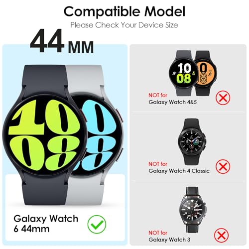 Image of VEMIGON Hard PC Case Compatible with Samsung Galaxy Watch 6 2023 Screen Protector Case 44mm, High Sensitive Protective Face Cover with Bumper Built-in Tempered Glass Film - (44mm Black)