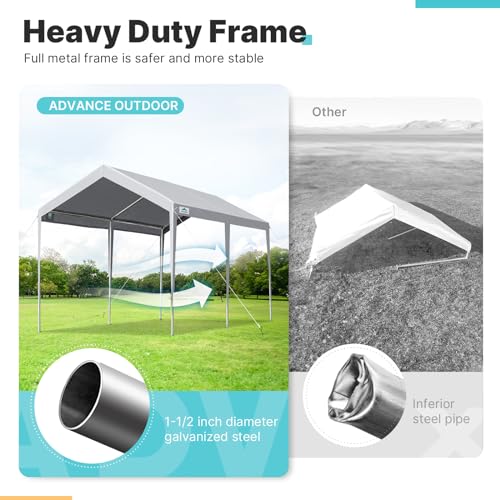Image of ADVANCE OUTDOOR 10x20 ft Heavy Duty Carport Potable Car Canopy Garage Party Tent Boat Shelter, Adjustable Height, with Leg Cloth, Gray