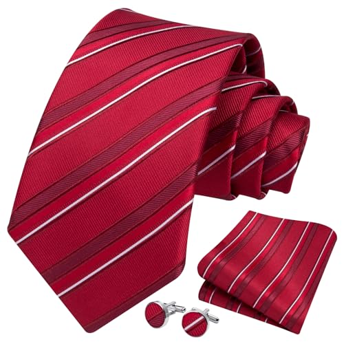 Image of HISDERN Mens Ties Set Stripe Plaid Ties for Men and Pocket Square Cufflinks Formal Silk Necktie Wedding Business