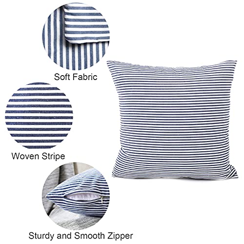 Throw Pillow Covers 20X20 - Decorative Pillows For Couch Set Of 2 Rustic Linen Striped Lumbar Cushion Cover Soft Large Pillowcase For Bedding Decor, Sofa, Outdoor Farmhouse Home Navy Blue #TOP6