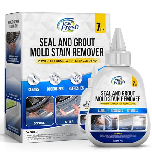 True Fresh Heavy Duty Mold Stain Remover Gel – Powerful Cleaner for Front Loader Washing Machine Seals, Bathroom Grout, Shower Caulking, Tiles & More – 7 oz Cleaning Solution for Stubborn Stains