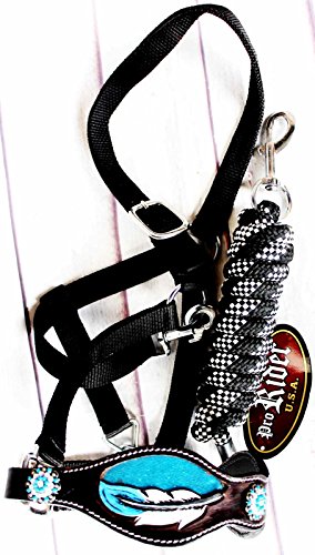 ProRider Horse Noseband Tack Bronc Leather Halter Tiedown Lead Rope Rodeo Blue 280M80192