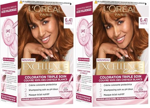 Coloration 6.41 Triple Soin Couvre 100% Cheveux Blancs Excellence Crème 'oreal Paris La Boîte - vue 3