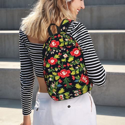 Mochila de viaje con rosas bordadas para mujer y laptop de mano 7