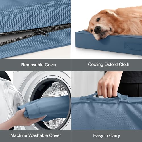 Image of Outdoor Large Dog Bed, Waterproof Dog Bed for Large Dogs, Egg Crate Foam Pet Bed with Removable Washable Oxford Cooling Cover, Blue