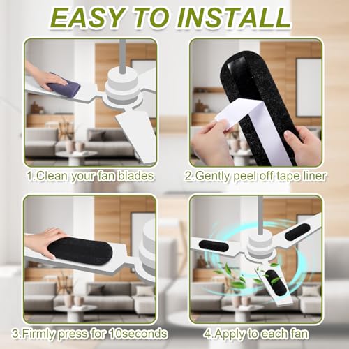 Image of Tuanse 10 Pack Ceiling Fan Filters for Blades, Activated Coconut Activated Zeolite Ceiling Fan Air Filter, Stick Air Filter Purifiers for Common Household Contaminants (Black)