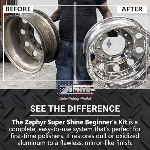 Image of Zephyr - Super Shine Beginner's Aluminum Polishing Kit - Metal Polishing Kit Made for Fuel Tanks, Aluminum Wheels, Peterbilt Steps, & More