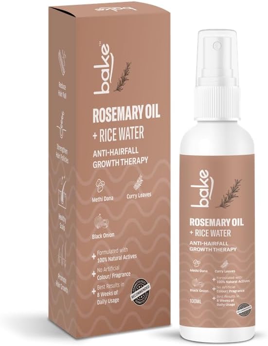 BAKE Rosemary Oil Hair Growth Serum Spray With Rice Water & Methi Dana | For Hair Fall, Hair Regrowth & Keratin Treated | Strengthen Hair Follicles | For Women & Men | 100Ml (Rosemary Spray - 100Ml)