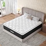Queen Mattress, 14 Inch Hybrid Mattress in a Box with Individual Pocket Spring, Gel Memory Foam and Euro Top, Medium Firm Feel with Motion Isolation, Pressure Relief, Edge Support,Queen Size Black
