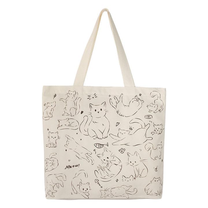 Bolso tote lindo para mujer de lona con diseño de gato y perro miniatura 5