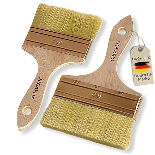 ORGAFLIX Flächenstreicher 100mm + 120mm für Öl Lacke Lasur Beizen Acryl Kreidefarbe - Perfekt für große Flächen Lasurpinsel Holz außen Ölpinsel Holz Flachpinsel Lackpinsel Pinselset