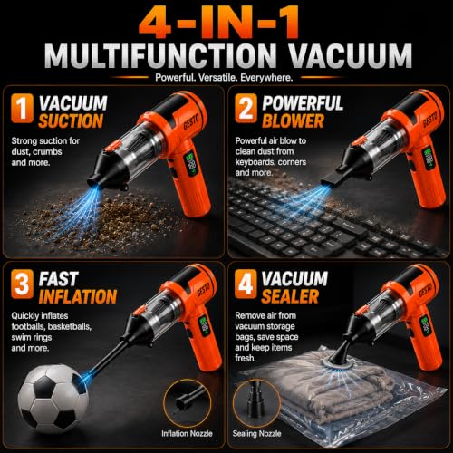 Image of Gesto Car Vaccum Cleaner, 4-in-1 Cordless Handheld Vacuum Cleaner & Air Blower, 18000Pa Portable Mini Vacuum Cleaner for Car, Sofa & Home, 100W Brushless Motor, 6000mAh Battery - 1 Year Warranty
