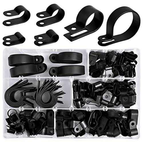 Cozlly 200 Pièces Serre-Câbles en Nylon-R, P Clips Colliers de Fixation de Tubes en Plastique Nylon, Attaches, pour Câble de Fixation de Tuyau, pour Conduits, Câbles, Gaines Ø 5/6/9/12/19/28mm - Noir