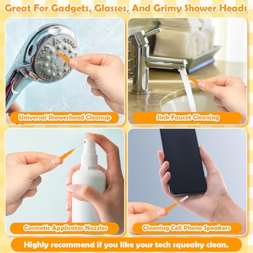 Image of 80 Pcs Shower Head Cleaner Tool, 70 Pcs Shower Head Cleaning Brush Picks for Unclogging Small Hole,10 Pcs Functional Nozzle Unclogger for Showerhead with Storage Box for Household Bathroom (Orange)