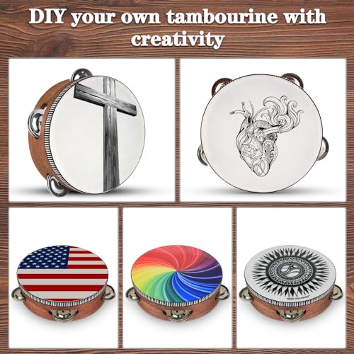 image for Wirmevi Wooden Hand Held Percussion Tambourine with Storage Bag - 6 In