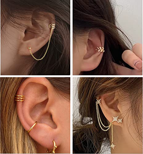 20Pcs Ear Cuff Earrings Clips On Helix Cartilage Dangle Chain Wrap Cuff Earrings for Women Girls Silver Gold Tone Adjustable4