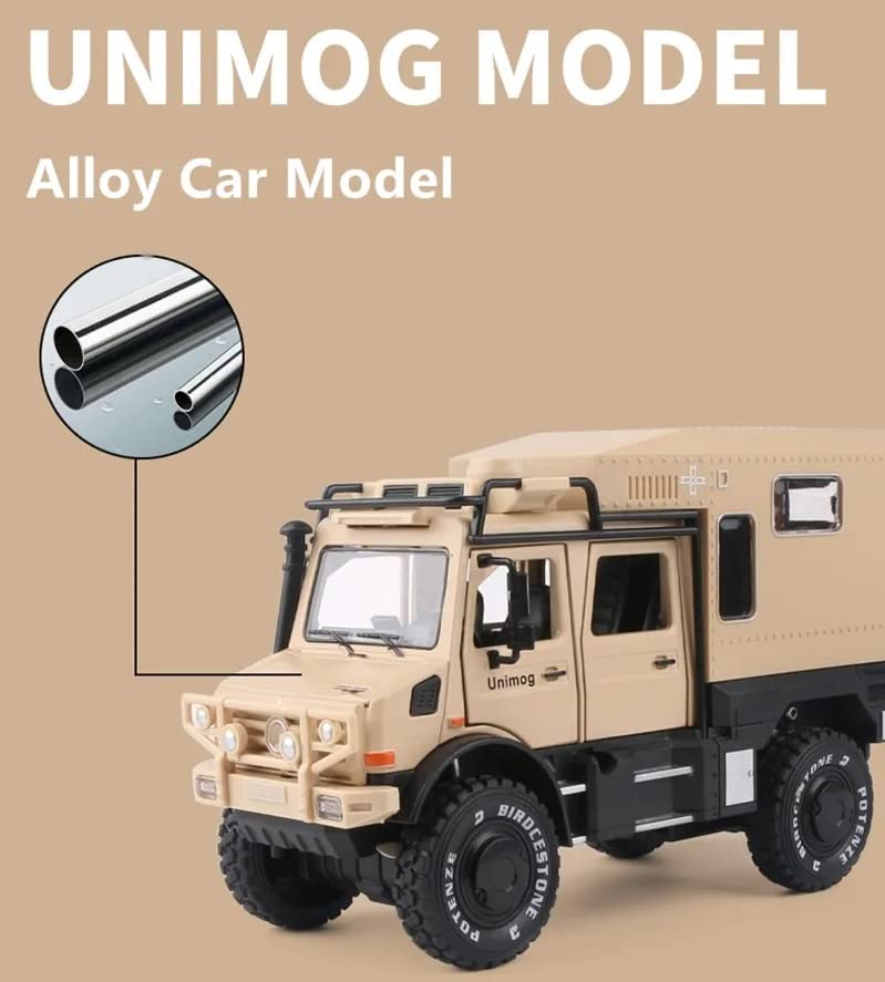 Image of MTG Metro Toys & Gift - UNIMOG Motorhome U5000 | 1:24 Scale | Big Size Diecast Model Metal Pull Back Toy car for Kids with Openable Doors & Light, Music Toy Vehicle for Kids 【Colors as Per Stock】