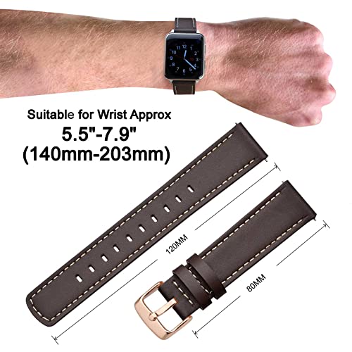 Image of ANNEFIT 22mm Watch Band with Rose Gold Buckle, Quick Release Genuine Leather Replacement Strap (Dark Brown)