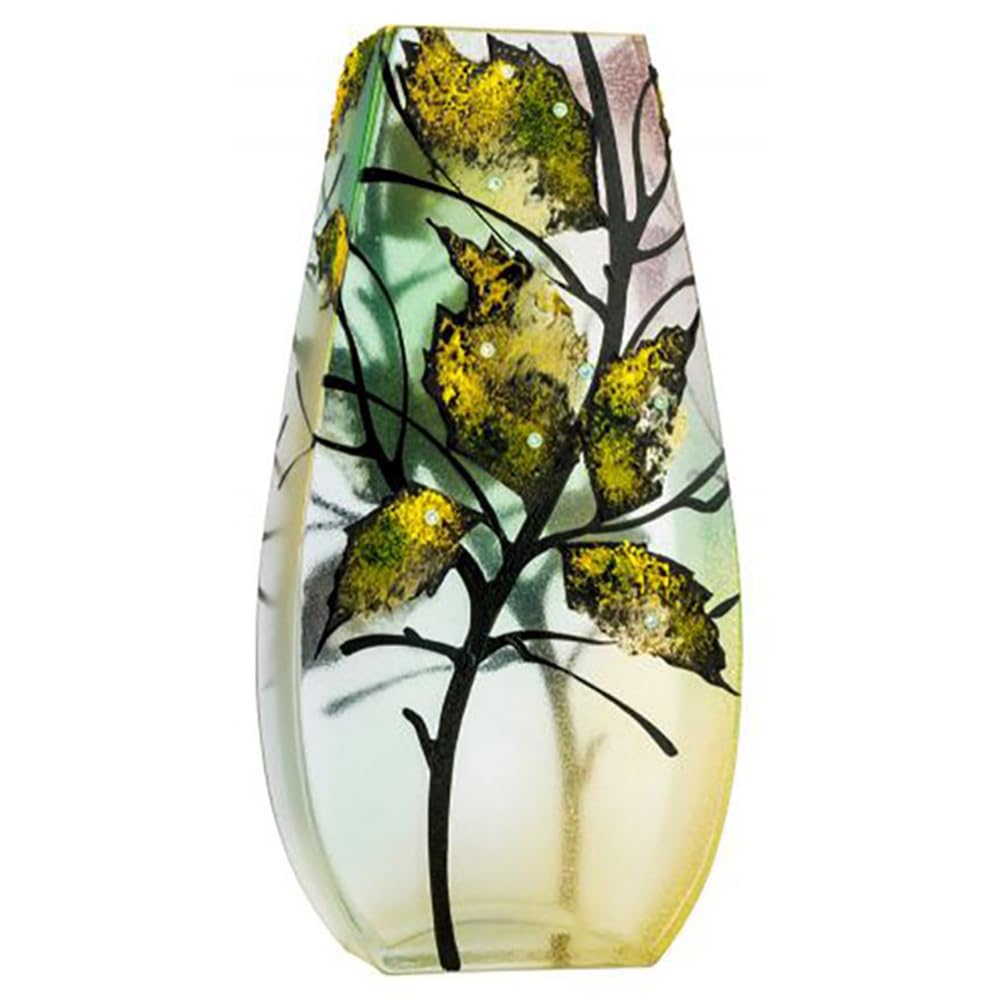 Victoria Bella 9548/300/ALG 12-Inch High Leaf Abstract Green Background Glass Vase, EA