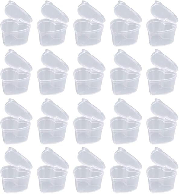 HEALLILY Heart Shaped Slime Storage Containers Transparent Plastic Box with Lids Refillable Organizer for Craft Item Small Part Cosmetic Body Scrub Accessory 25PCS