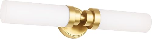 Lámparas de baño doradas, 2 luces de tocador de baño sobre espejo, modernos apliques de pared de baño, lámparas de pared doradas con pantalla de