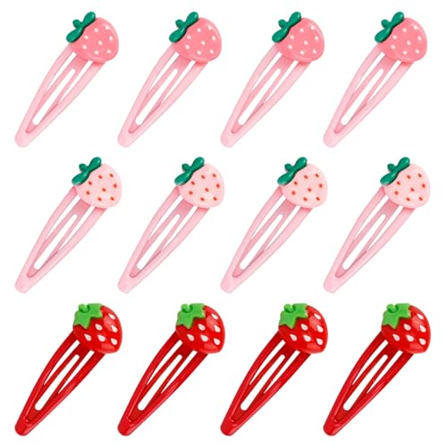 12 clips cheveux fraise design kawaii rose rouge enfant