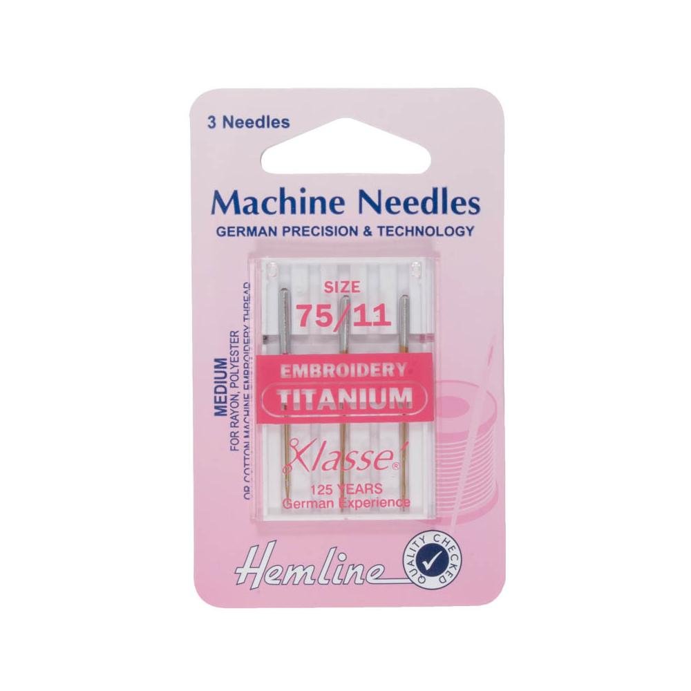 Hemline Silver Machine Needles Titanium Embroidery H108.t
