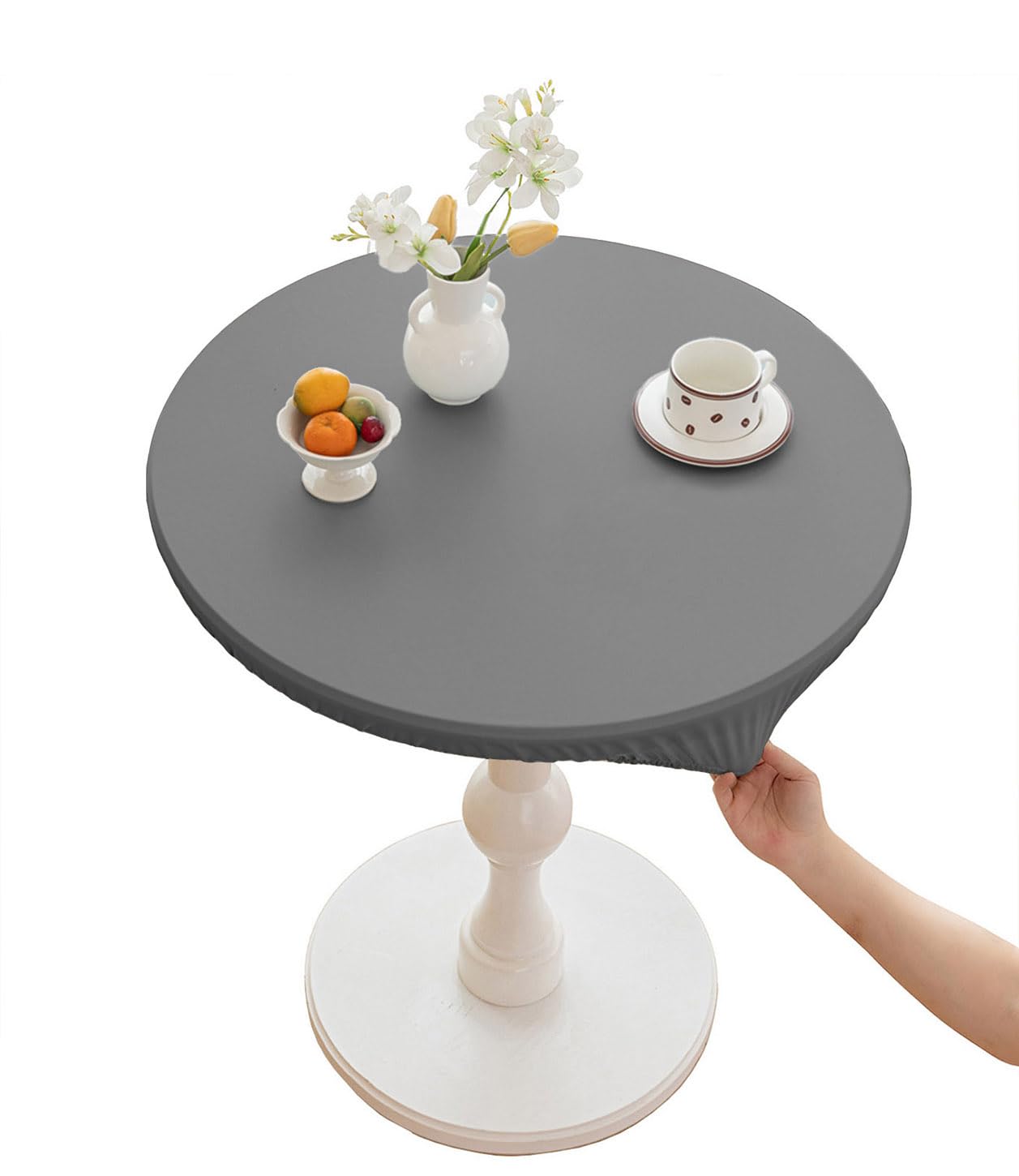 CIEEIN CIEHT PU Tablecloths Table cloth Round Diameter 60cm-140cm Tablecover Home Hotel Restaurant Bar Party Waterproof Oilproof Table Covers Light Grey Round 90cm