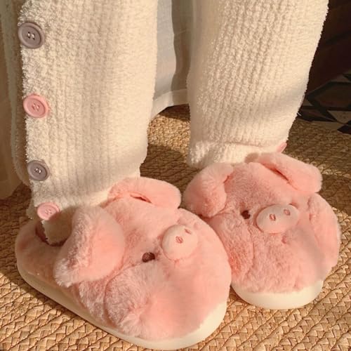 Animal Fuzzy Slippers for Women Cute Womens Pig Elephant Fluffy Plush Warm House Slippers, Winter4