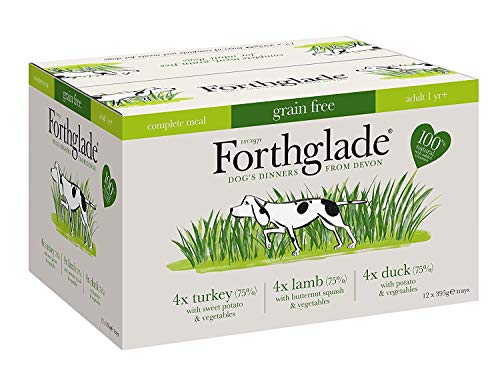 Forthglade 100 Percent Natural Dog Food Grain Free Complete Wet Dog Food Variety Pack, 395 g, Pack of 12