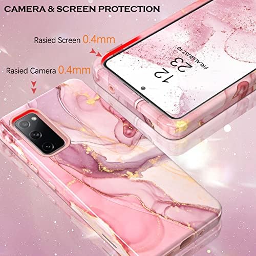 YINLAI Samsung Galaxy S20 FE Case Marble Pattern 3 in 1 Full Body Rugged Hard PC Back Cover, Soft Silicone Drop Shockproof Protection Girly Women Case for Samsung Galaxy S20 FE, Rose Gold Pink