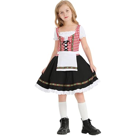 Girls German Dirndl Dress Oktoberfest Bavarian Costume Kids Halloween Maid Dress for...