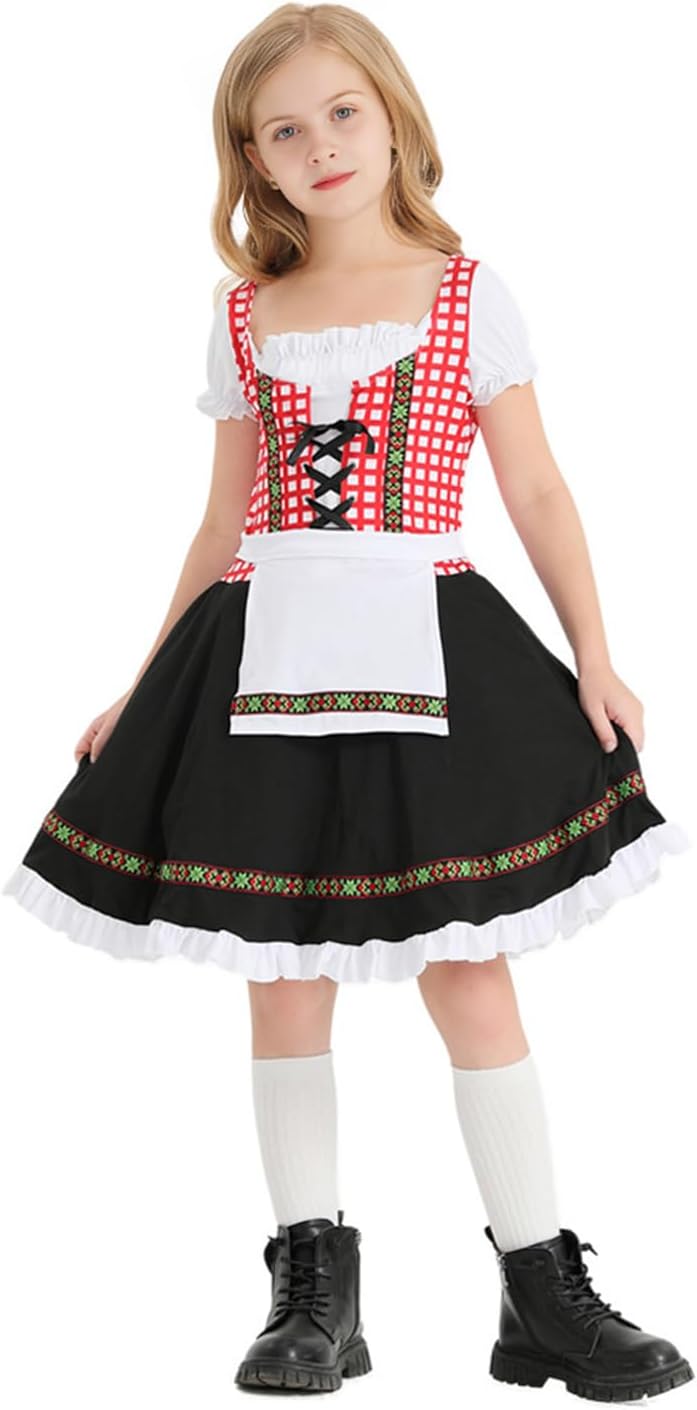 Girls German Dirndl Dress Oktoberfest Bavarian Costume Kids Halloween Maid Dress for Girls Beer Festival Outfit Black Large