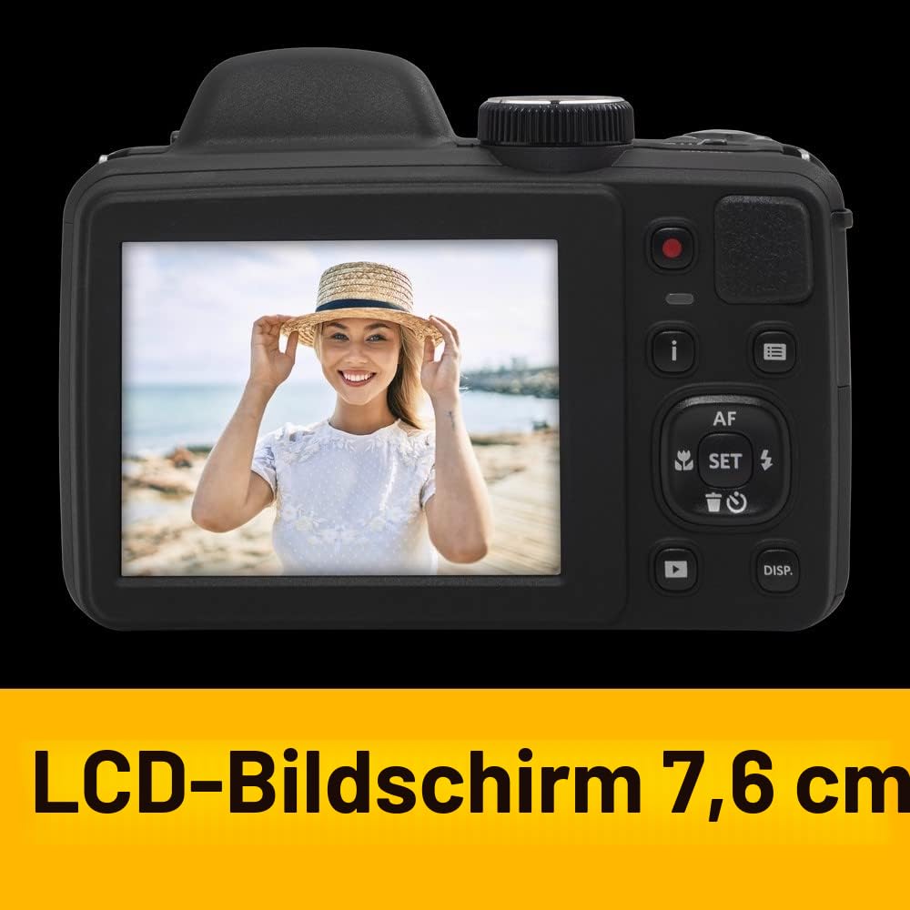 KODAK Pixpro AZ528 - Digitale Bridge-Kamera, 16 MP, 52X optischer Zoom, optische Bildstabilisierung, 3-Zoll-LCD, Full HD 1080p Video, Li-Ionen-Batterie - Schwarz