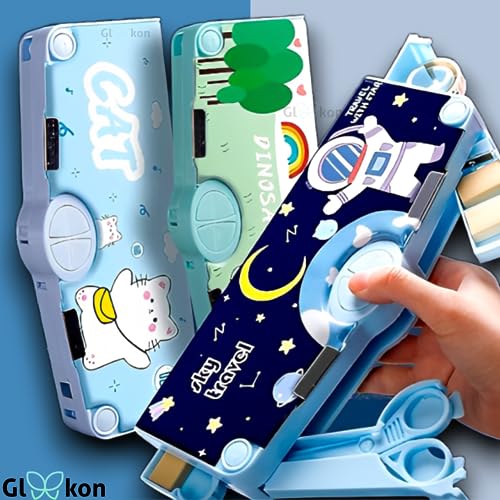 Image of Plastic Space Astronaut Pencil Box For Girls & Kids, Compass Box For Boys, Pencil Pouch For School, Pencil Case Gift For Boys (Space), Blue