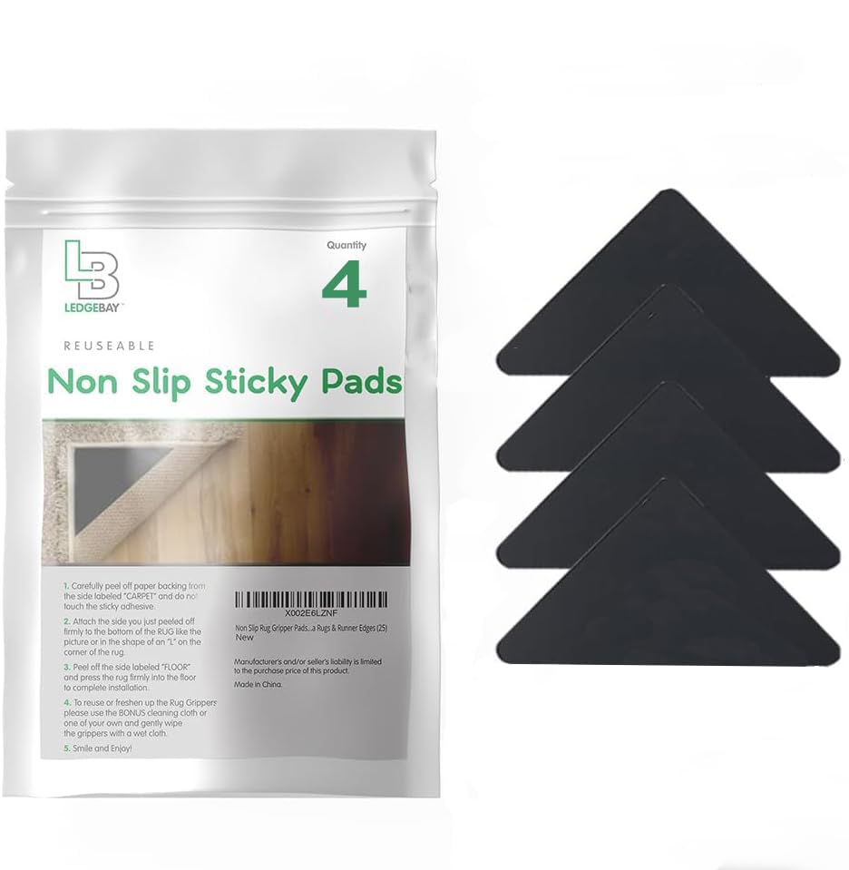 Ledgebay Rug Pad Grippers for Area Rugs - Multi Pack Reusable, No Skid, Washable, Anti-Slip, Rug Pad Gripper for Hardwood Floors and Tile with