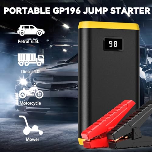GREPRO Jump Starter Power Pack (up to 6.5L Gas, 4.0L Diesel), Car Battery Booster Jump Starter and Jump Pack for 12V Vehicles, Motorcycle, Battery Booster with LCD Screen and LED Flashlight - Image 3