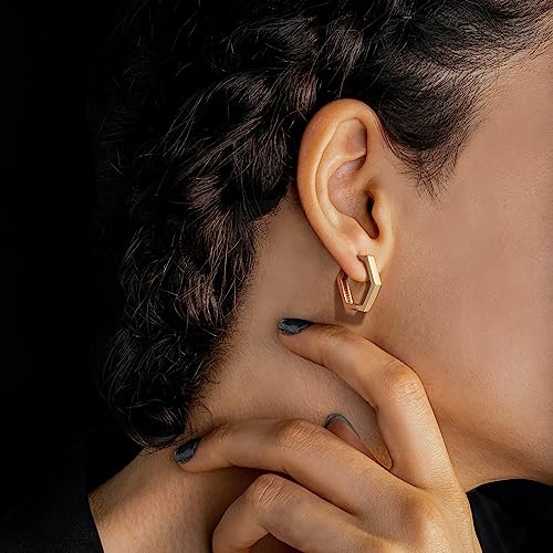 14K Gold Hoop Earrings for Women in Hexagon Styles Delicate Simple Thick Hoop Earrings Allergy-Free Small Gold Hoops Earring 20 mm3