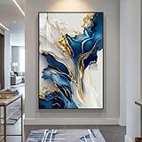 Extra Large Black Framed Gold and Blue Abstract Wall Art for Living Room, Vertical Modern Elegant Prints Painting Artwork for Walls, Contemporary Pictures Wall Decor for Bedroom and Office, 40x60 In