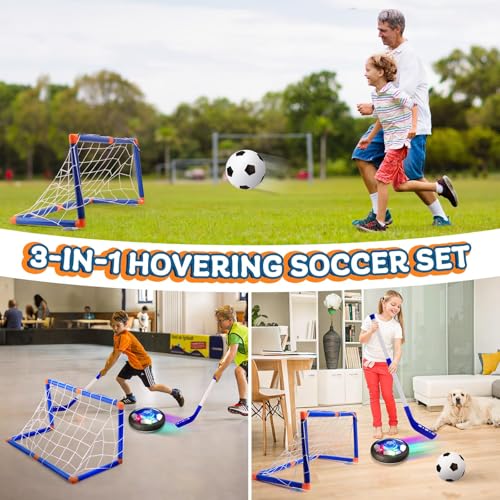 Image of Nazano 3-in-1 Hover Soccer Ball Set for Kids, Gift for Boys 3-5 6-8, Hover Soccer Ball for Kids, LED Lights Indoor Outdoor Birthday Christmas Hockey Gifts for Boys