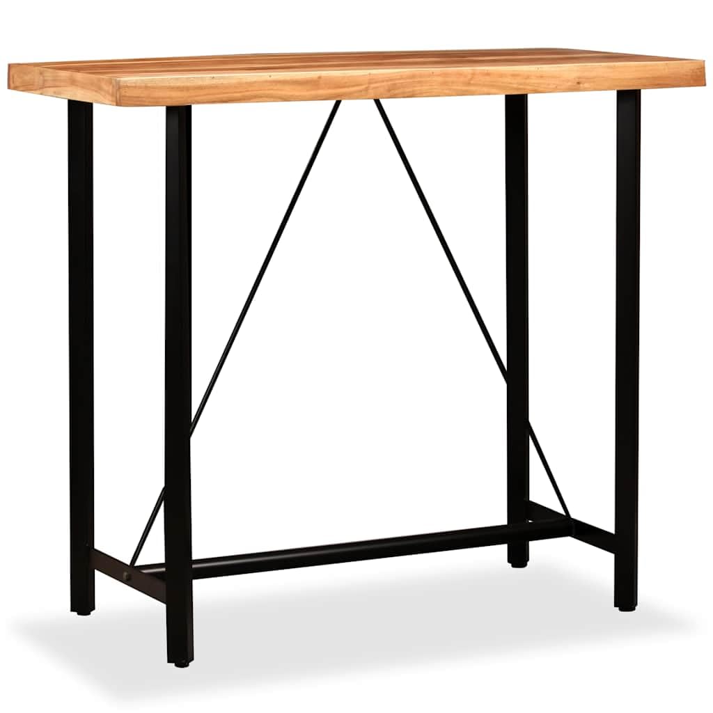 Juego de 5 taburetes de madera maciza de acacia con piel auténtica y estructura de acero, 120 x 60 x 107 cm, 4 taburetes de bar, diseño industrial para comedor, muebles de terraza, balcón