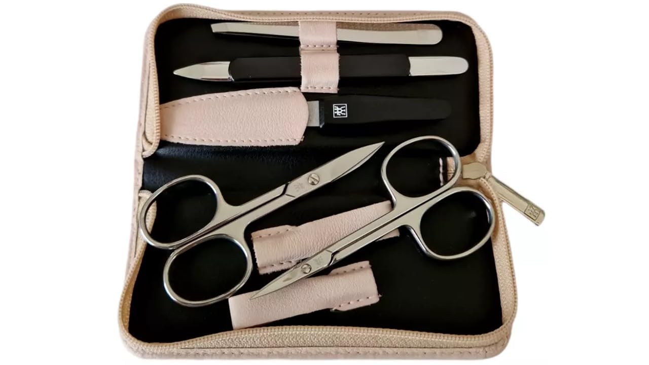 Zwilling – Maniküre Set 5-teilig - Manicure - Nagelschere - Pinzette - Nagelpflege - Reißverschluss-Etui - Leder-Etui - 13,8 x 6,5 x 2,5 cm - altrosa