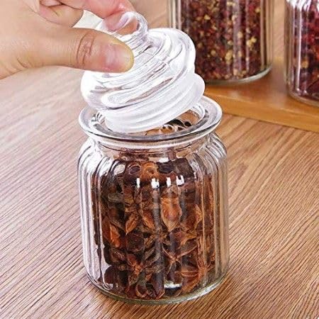 Image of Stylish Home Decor Crystal Clear Glass Sugar Candy Mukhwas Jar Bowl Pickle Storage Container Pot with Lid CRYSTAL CANDY JAR. (POP JAR 350ML 3PCS SET)