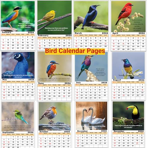 Image of 2026 Wall Calendar | Pack of 2 Calendars | Size - 12x17 Inch with Motivational Quotes,Holidays Mentioned | 220 GSM Thick Paper | Wiro Bind | Notes, Scheduling and Planning For Home Office School Hanging (Bird and Floral Calendar)