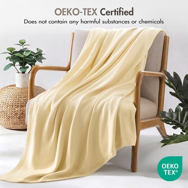 Image of Madison Park 100% Egyptian Cotton Twin Size Bed Blanket for Summer, Yellow | Cozy Soft Breathable Durable, Micro Herringbone Weave Casual, Lightweight Knit All Season Throw for Bed Couch, Sofa, OEKO TEX