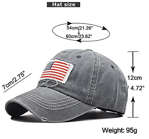 Image of IZUS Ponytail-Baseball-Hats for Womens Distressed-American-Flag-Embroidered-Caps Washed-Cotton Trucker Dad-Hat for Adult