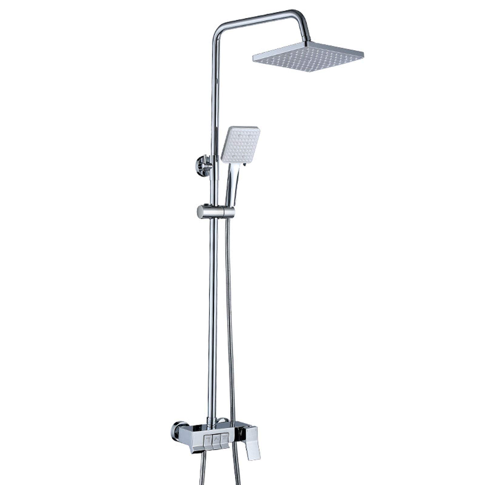 AYCDL Chrome Shower System Wall Mounted, Adjustable Height Shower Set Brass with Overhead Shower Head, Rainfall Shower Mixer Set for Bathroom Hotel, Silver
