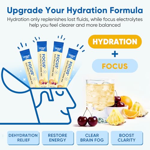 Image of Venture Pal Sugar Free Hydration + Focus Electrolyte Packets, 16 Sticks | 7 Electrolytes + Vitamins, Magnesium, Lion's Mane & Ashwagandha, Boost Clarity & Energy, Electrolytes Powder, Vegan, Keto
