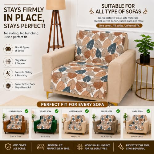 Image of Homerz Premium Printed Quilted Velvet Sofa Slip Cover Protector, Sofa Mat, Exact Size, Antislip Cover (Folia, 1 Seater, Full)
