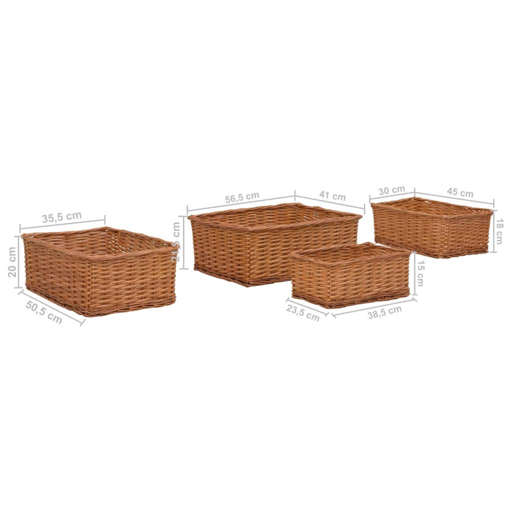 4-tlg. Korb-Set aus Weide Braun mit praktischer Aufbewahrung für Haushalt, Küche, Bad, Wohnzimmer, Kinderzimmer und Büro, vielseitige Organizer und Ordnungssystem für Kleidung